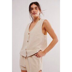 FREE PEOPLE So Fresh Neutral Wet Plaster Vest Shorts Set Size Medium NEW NWT